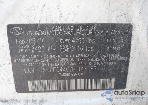 2011 Hyundai Sonata Se из США, поврежденный, VIN 5NPEC4AC3BH014087